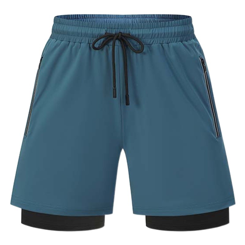 Pantalones cortos deportivos de secado rápido de los hombres de verano forro de doble capa de alta elasticidad para correr pantalones laterales transpirables con cremallera en stock al por mayor