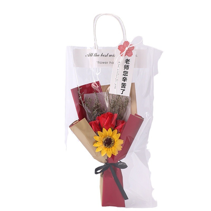 Regalos del día del maestro, flores de girasol, flores de jabón, regalos de vacaciones para maestros y maestros con tarjetas de felicitación al por mayor