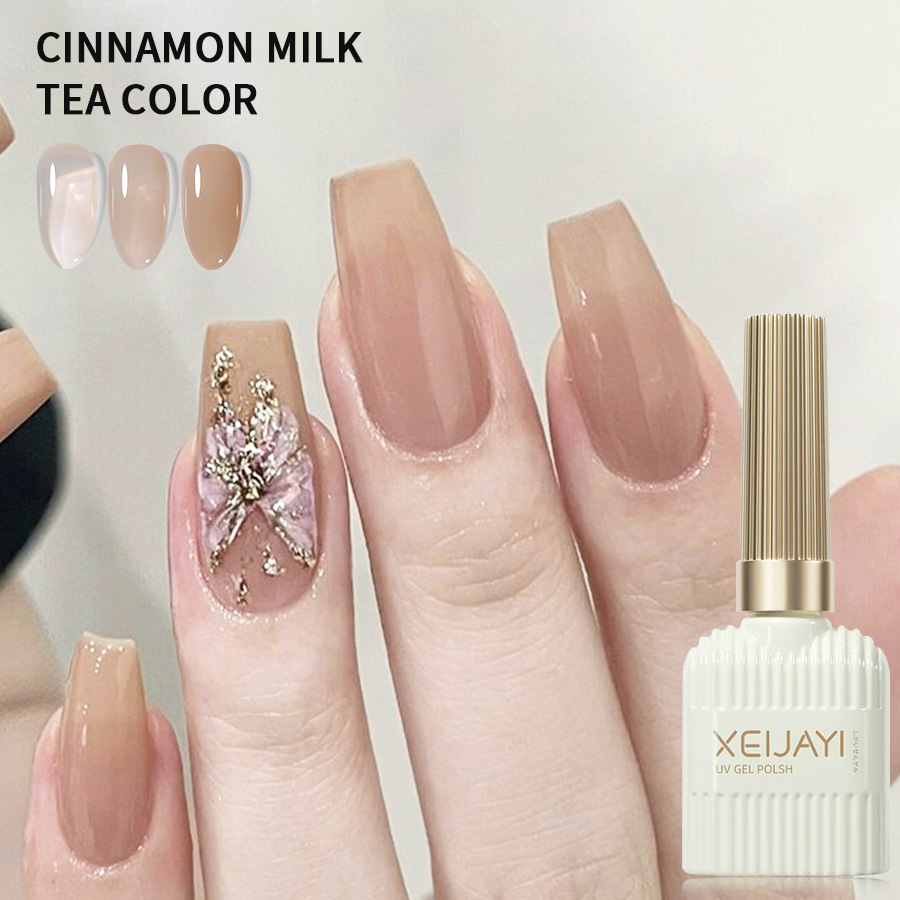 Esmalte de uñas pegamento hielo transparente té de hielo pegamento de color desnudo cepillado base de pegamento pintado pegamento de uñas de fototerapia para salón de uñas image 3