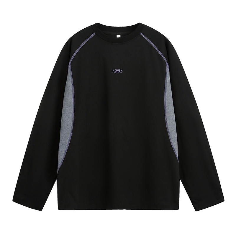 日焼け止め通気性コントラストカラーステッチスポーツスタイル長袖Tシャツメンズ秋の新作トレンディなブランド刺繍ルーズスウェットシャツ|undefined