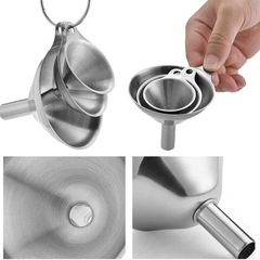 Amazon Stainless Steel Small Funnel Set of Three Multifunctional Mini Oil Funnel with Hooked Bottle Funnel Set