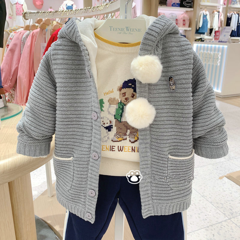 韩版童装外贸尾单国内专柜2色加厚加绒针织毛衣开衫T0CK224T91B