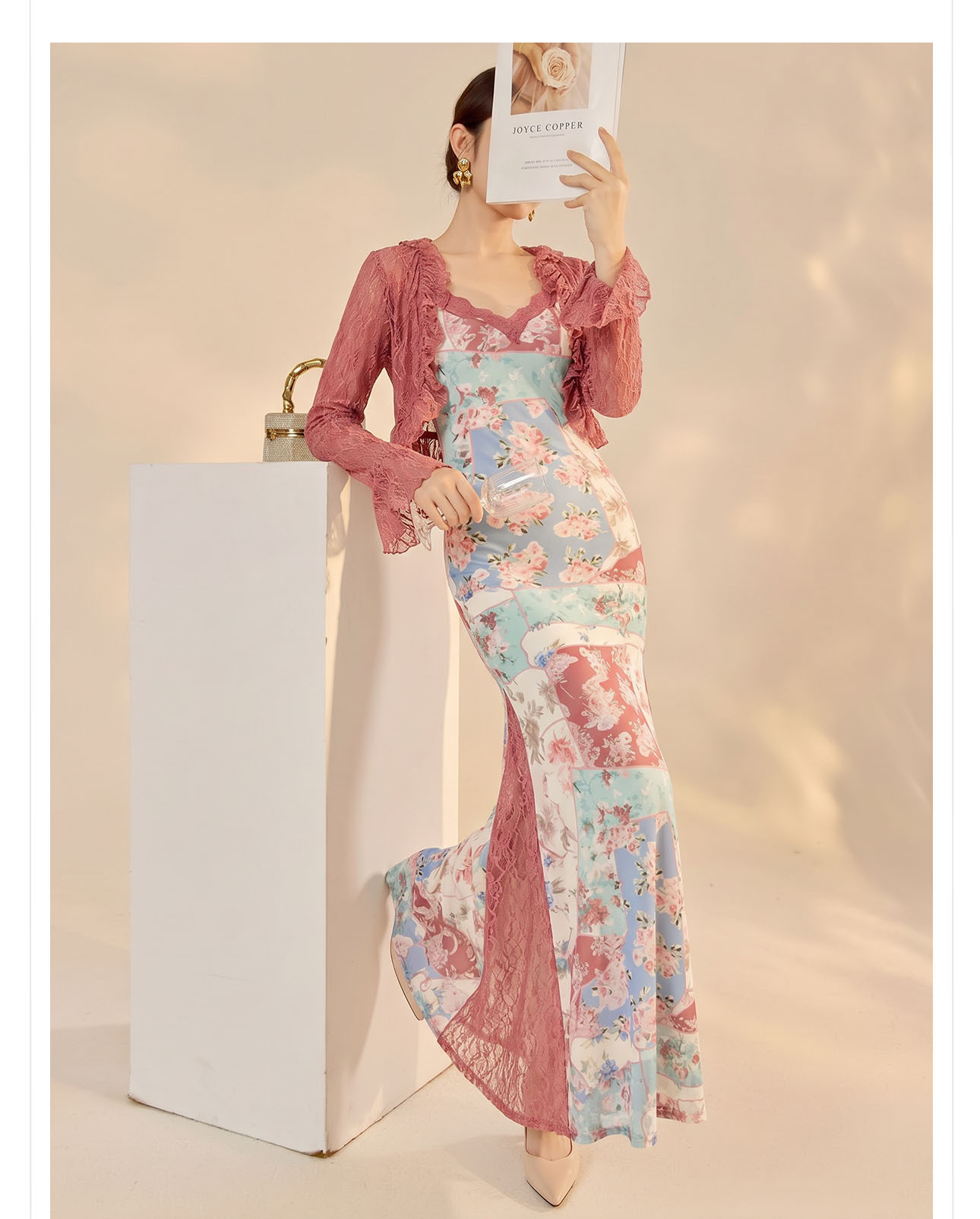 Bộ cardigan ren và váy đuôi cá thanh lịch phong cách lãng mạn — áo, bộ đồ, Trang phục Sling chi tiết 9