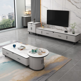 Coffee Table TV Cabinet Combination Modern Simple Light Luxury Living Room Soft Bag Floor Cabinet Small Apartment Household Italian TV Cabinet