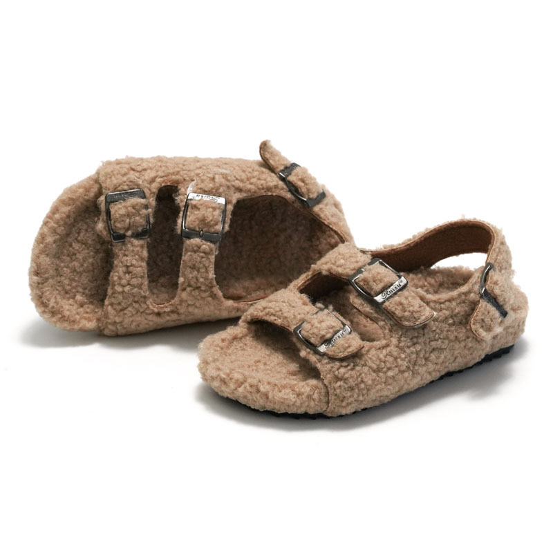 Ruizu 2025 Nieuwe herfst-winter kinderkurk sandalen Koreaanse stijl jongens pantoffels meisjes pluche unisex_voghion.com
