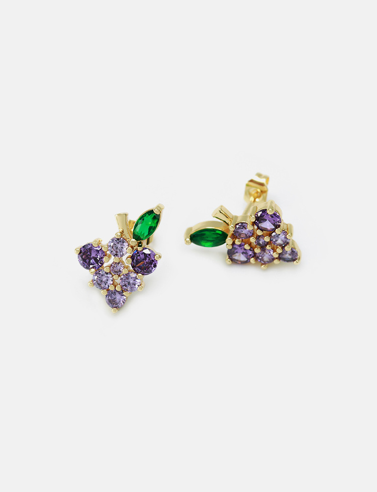 Cute Gold-plated Zircon Grape Earrings Wholesale display picture 6