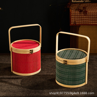 Purely Handmade Dragon Boat Festival High-End Rice Dumplings, Bacon, Sausage, Fruit Gift Box, Bamboo Woven Satchel Bamboo Basket Outer Packaging