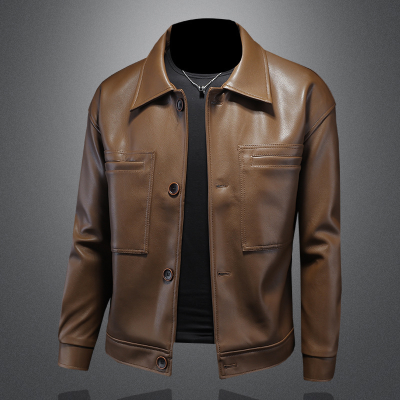 Hombres primavera y otoño coreano 2024 otoño y invierno nuevo abrigo de cuero chaqueta de cuero PU casual hombre abrigo de locomotora corto
