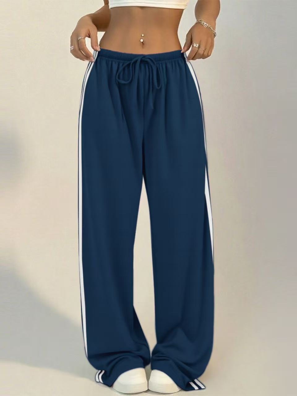 High-Waisted Wide-Leg Lounge Pants – Side Stripe Detail, Breathable & Flowy (S-XL, 7 Colors)_voghion.com