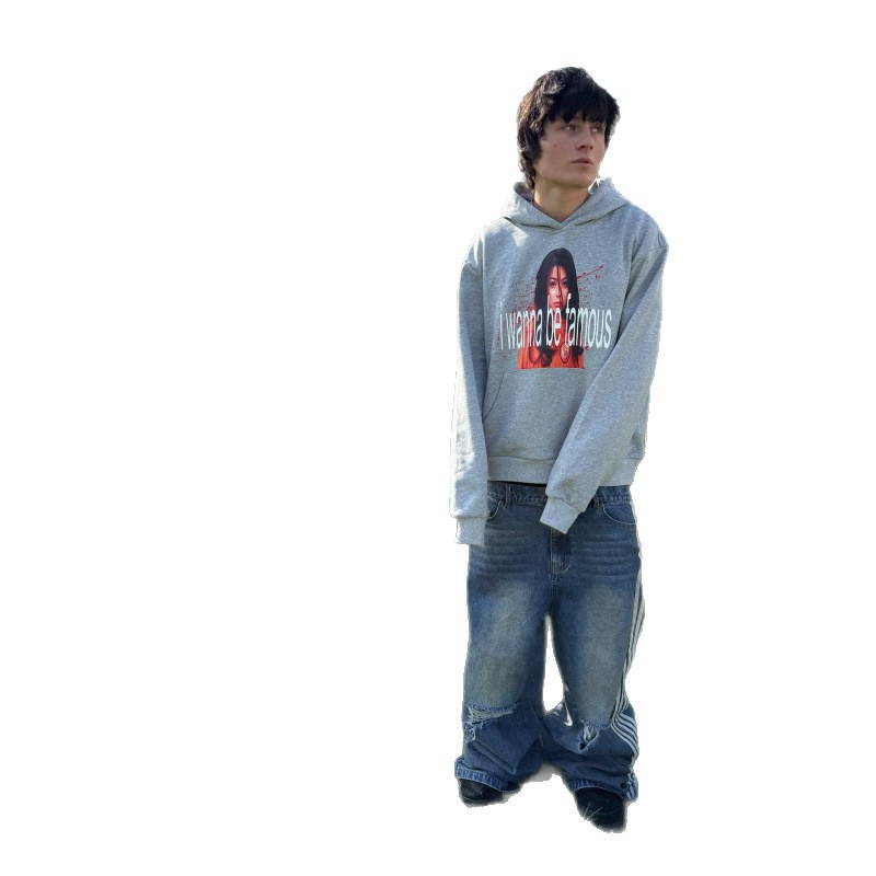 3D Letter Print Hoodie – Minimalist Streetwear Pullover (Oversized Fit, Grey, S-5XL)_viptrois.com