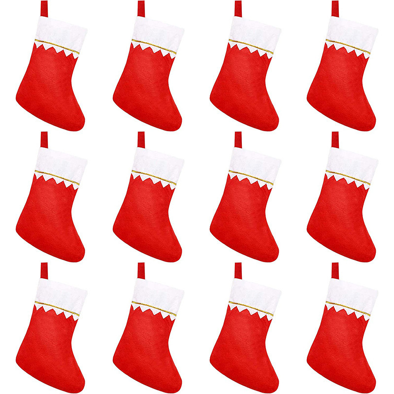Christmas Stocking Decorations Cross-Border Wholesale Christmas Socks Candy Gift Bags Christmas Hanging Ornaments Non-Woven Fabric White Mouth