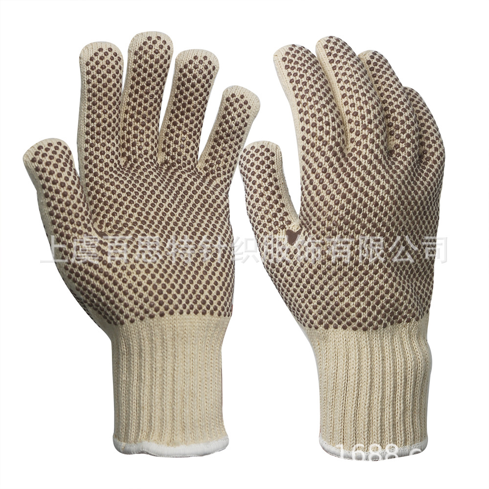 7针涤棉双层涤棉纱线劳保手双面点PVC耐磨防滑耐高温尺寸款式定制