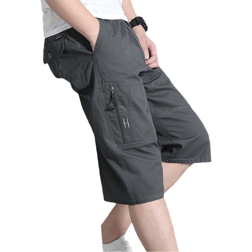 Cotton cropped pants middle-aged men's cotton shorts dad summer thin casual pants beach loose plus size Middle pants