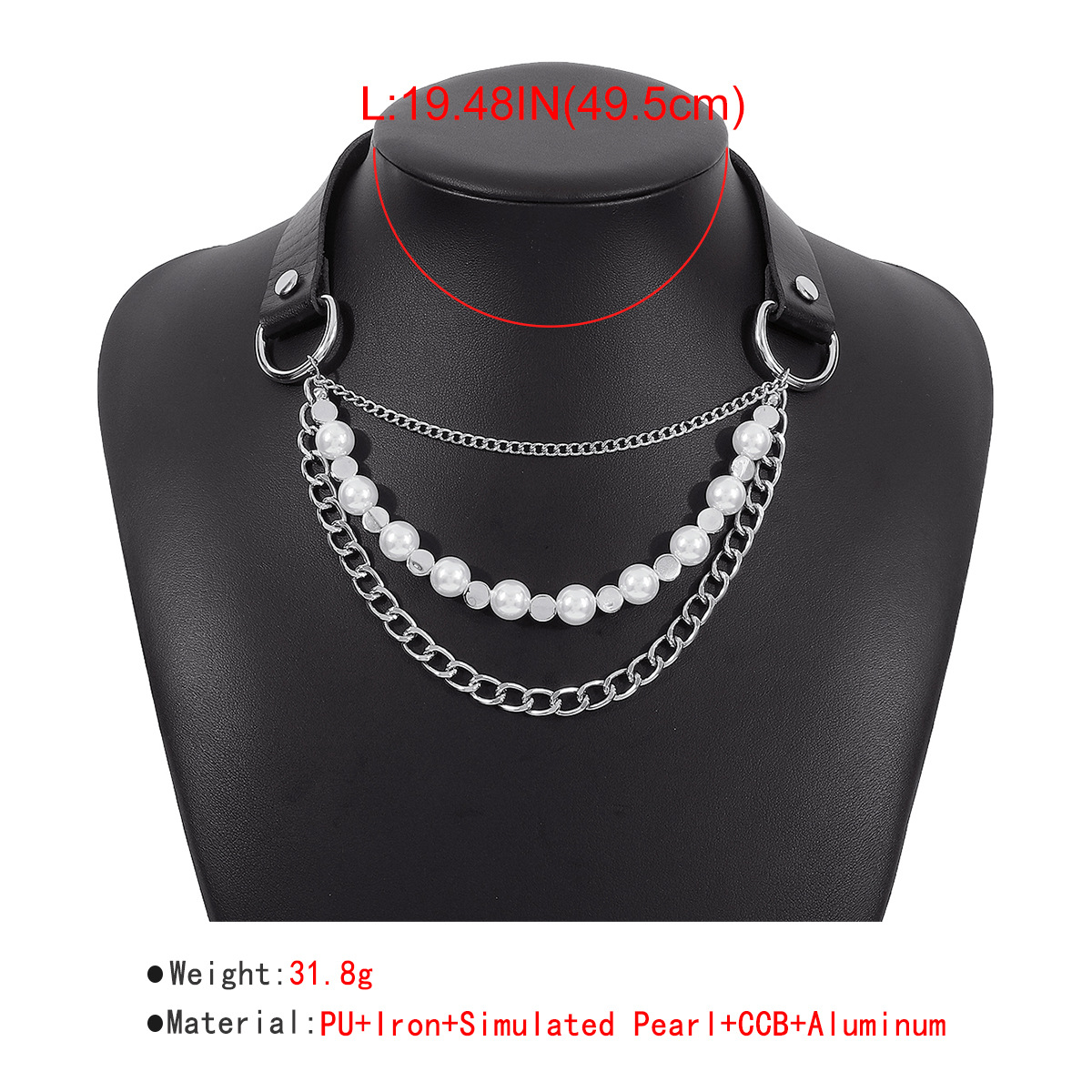 Fashion Solid Color Pu Leather Imitation Pearl Alloy Layered Chain Necklace display picture 1