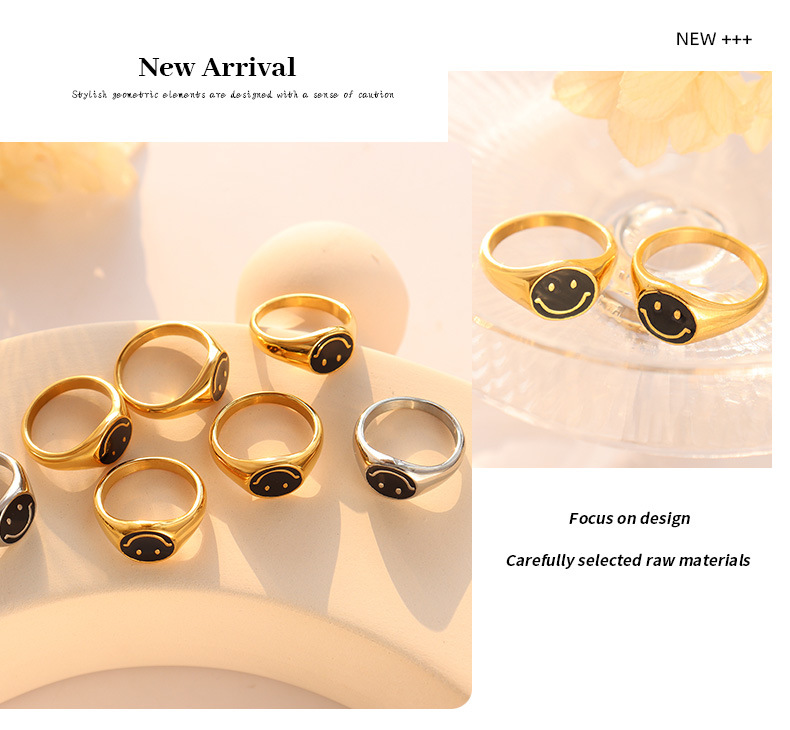 Fashion Smiley Face Titanium Steel Plating Metal Rings 1 Piece