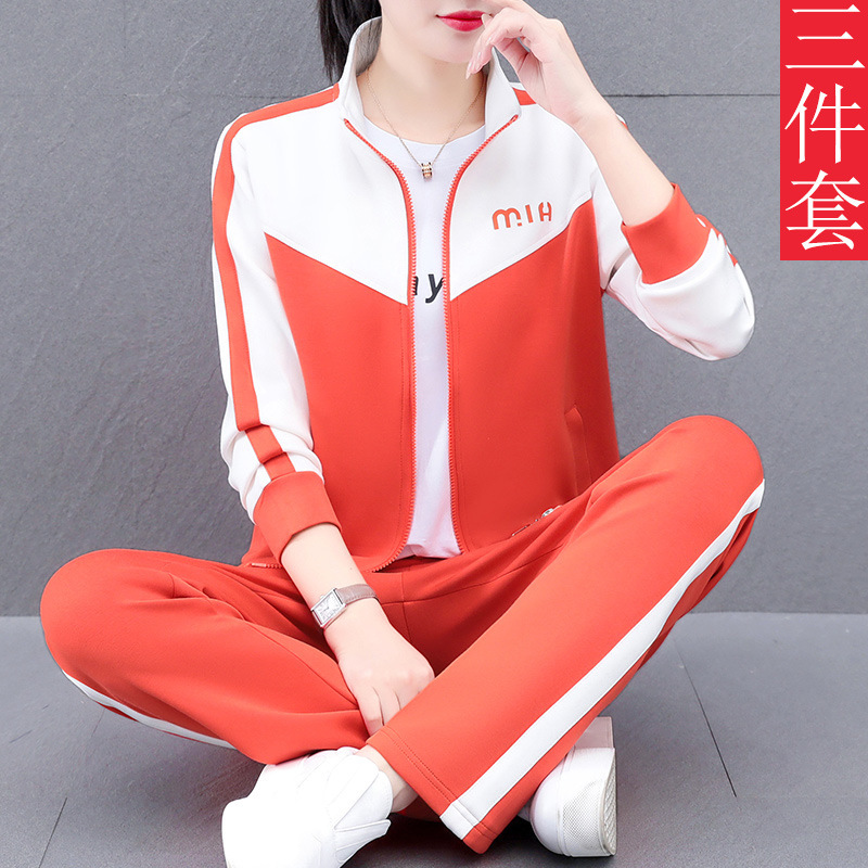 三件套运动套装女2025新款春秋跑步健身中年妈妈装卫衣外套休闲服|undefined