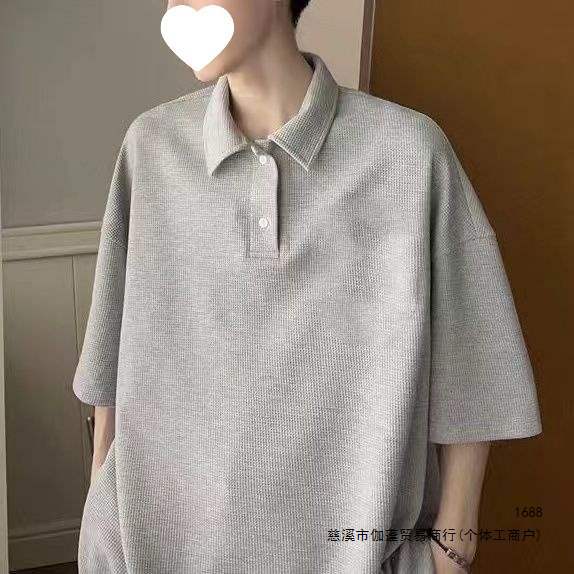 Waffle Polo Shirt Short-Sleeve T-Shirt Hong Kong Style Hundred Pagodas Men's and Women's Summer Oversized Loose Trendy Brand Short-Sleeve T-Shirt