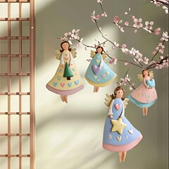 跨境热卖新品天使女孩圣诞节可爱木制挂件创意品装饰