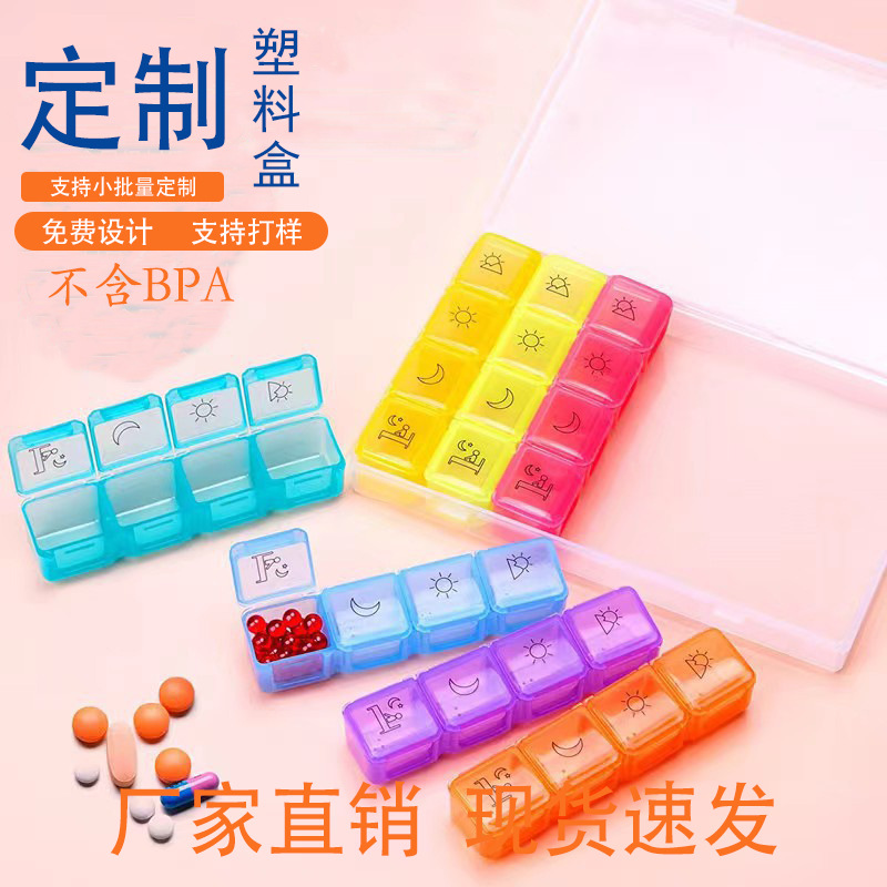 Large-Capacity 28-Compartment 7-Day Plastic Pill Organizer Storage Box in Seven Colors for Travel Classification and Organization