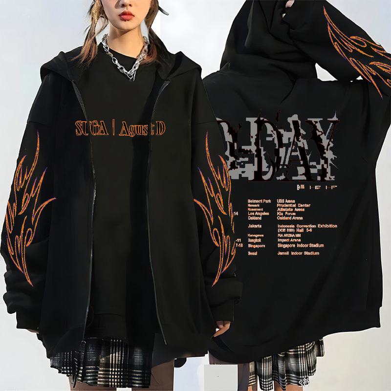 Suga Zipper Hoodie Suga Concert Flap Pocket Pants Sweatshirt Bts Agust Dday Zipper Jacket
