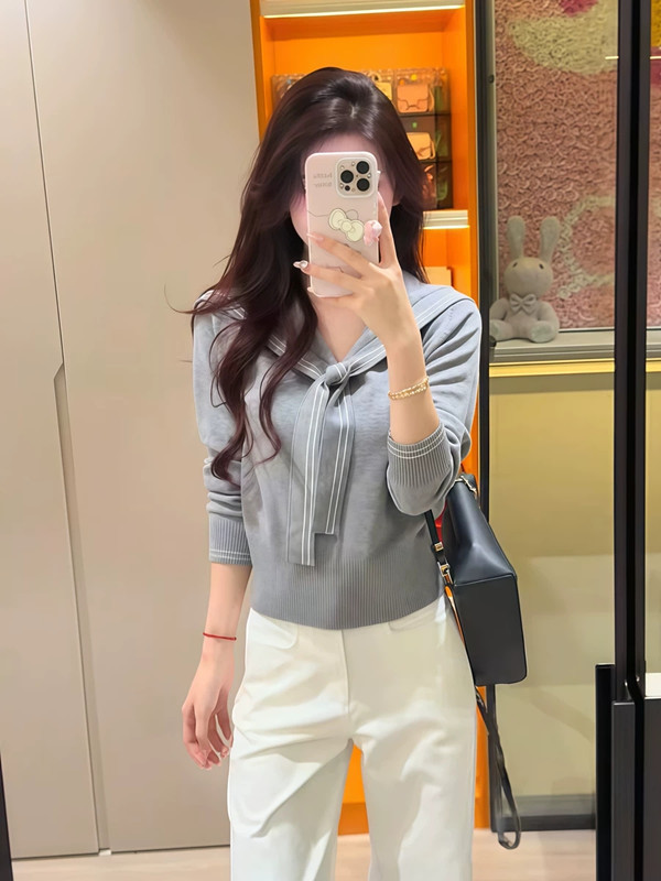 海军领披肩针织衫女2025秋冬新款女装短款时尚修身毛衣女洋气上衣|undefined