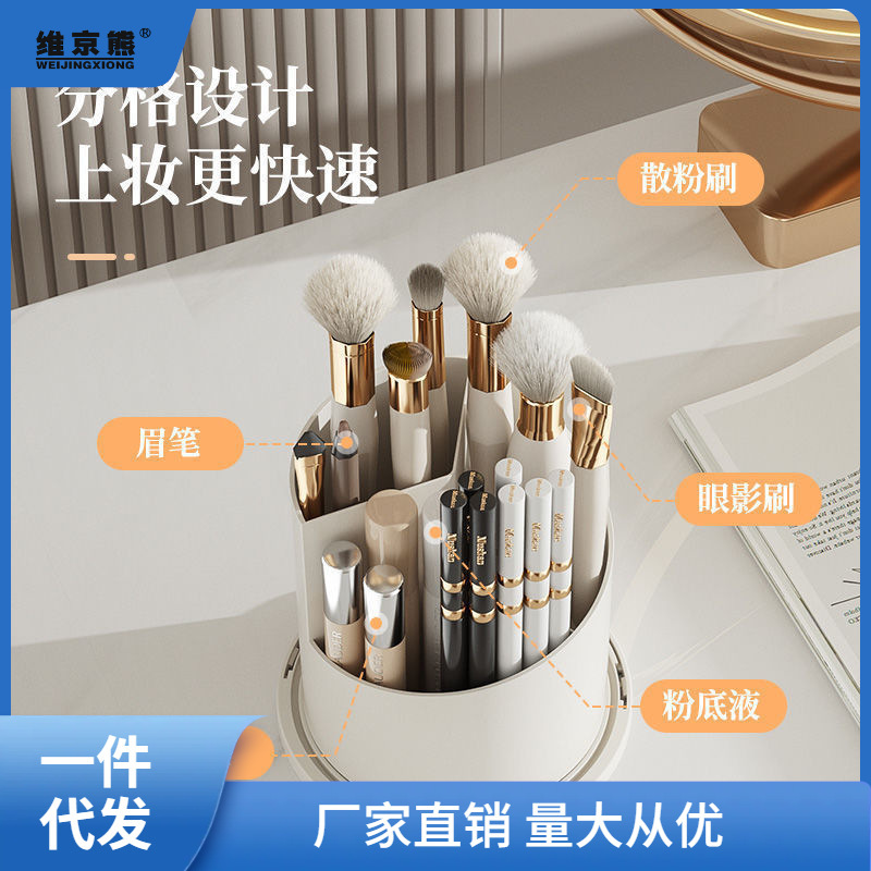 化妆品收纳盒旋转化妆刷收纳筒口红眼影梳妆台桌面眉笔梳刷李烛优|undefined