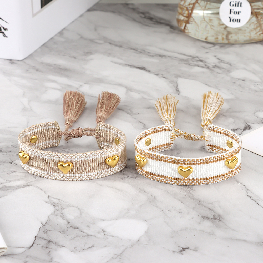 8g Weight Bracelets Classification Polyester Chain Material 1 Piece Quantity Holiday, Daily Occasion Polyester Material Heart Shape Pattern Women's Gender Knitting, Tassel Design Casual, Simple Style Style Casual Simple Style Heart Shape Polyester Wholesale Bracelets 8