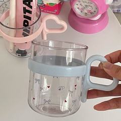 可爱蝴蝶结漱口杯家用爱心手柄洗漱杯情侣学生旅行高颜值牙具牙杯