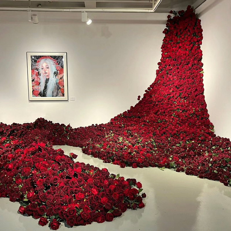 Red Rose Waterfall Net Red Wall Card Simulation Flower Wall Shopping Mall Set Decoration Ritual Sense