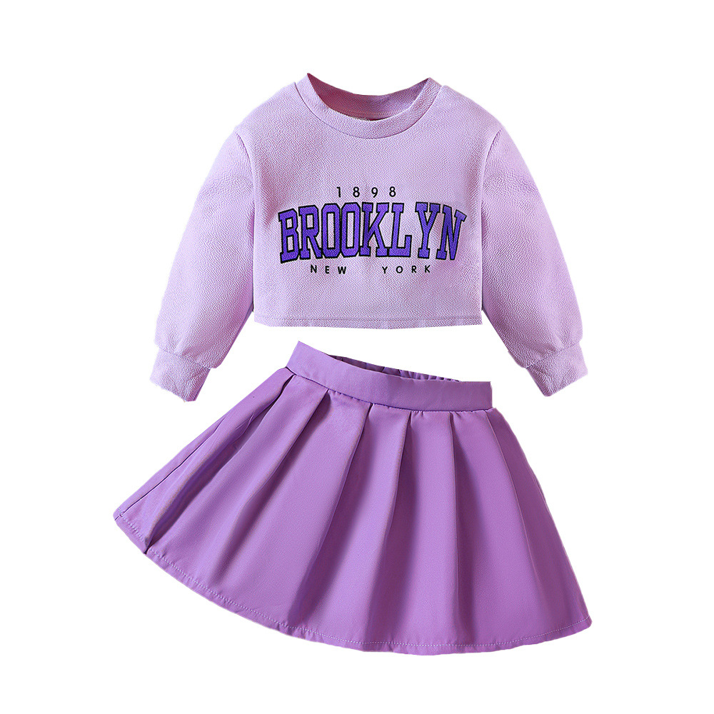 EW children's clothing new product for girls autumn and winter lettered printed hoodie skirt set TZ849-D_voghion.com