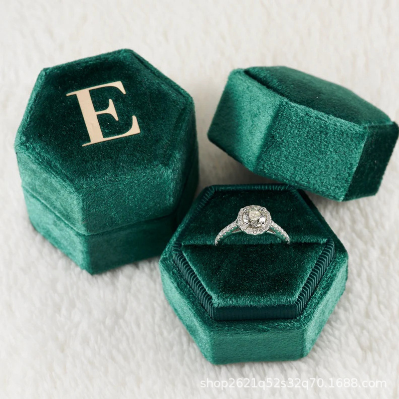 Etsy人気ホットスタンプ六角形ハクチョウベルベットリングボックスシングルスロットダブルスロット结婚式プロポーズ周年记念プレゼント|undefined