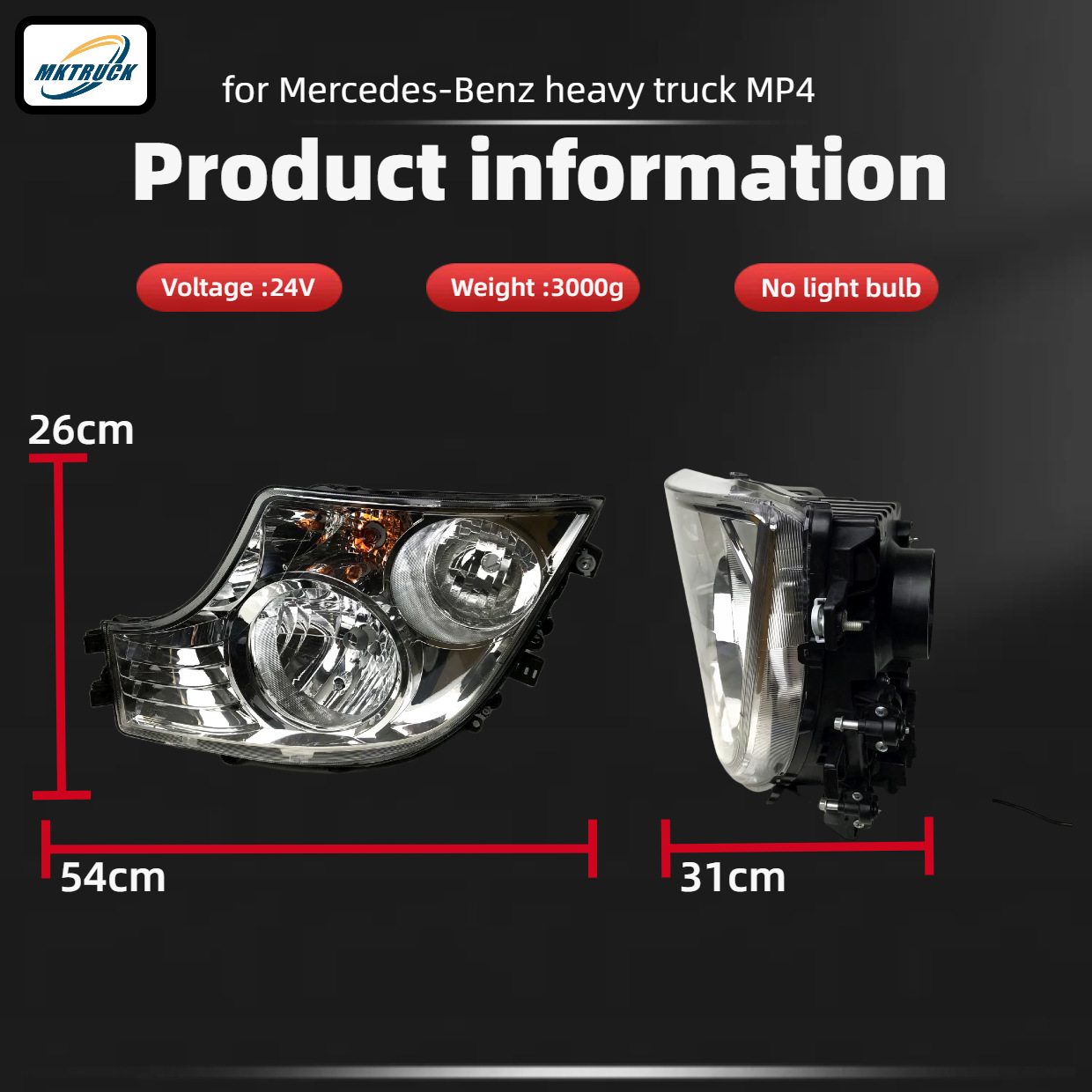 Exportación para camión Mercedes-Benz MP4 conjunto de lámpara delantera accesorios de lámpara 9608200339 / 9608200239