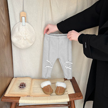 秋冬季婴儿加绒裤子洋气小女孩蝴蝶结加厚长裤儿童外穿保暖打底裤