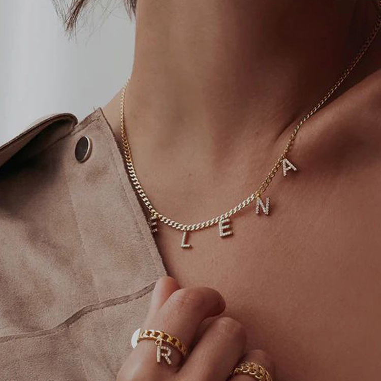 curb chain Chain Type Titanium Steel Simple Style Shiny Plating Inlay Letter Pendant Necklace