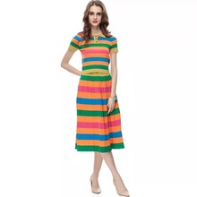 欧洲站针织套装裙2025春夏新款女装欧美大牌条纹上衣半裙两件套