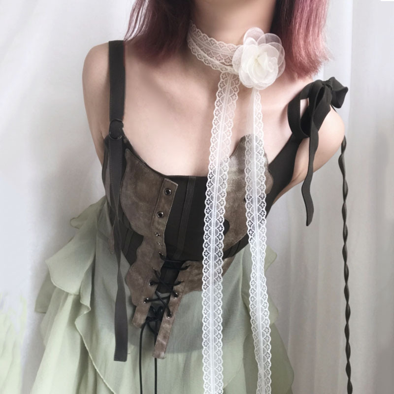 White Lace Camellia Clavicle Chain, Ultra-Fairy Style Mesh Flower Necklace, High-End Ribbon Wrist Flower Choker White Lace Camellia Clavicle Chain, Ultra-Fairy Style Mesh Flower Necklace, High-End Ribbon Wrist Flower Choker