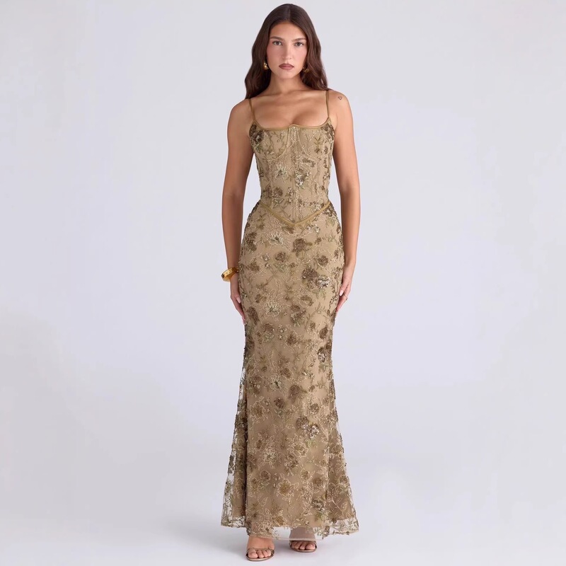 Amazon European and American cross-border 2026 new elegant and sexy low-neck sleeveless backless lace-up slim-fit dress
