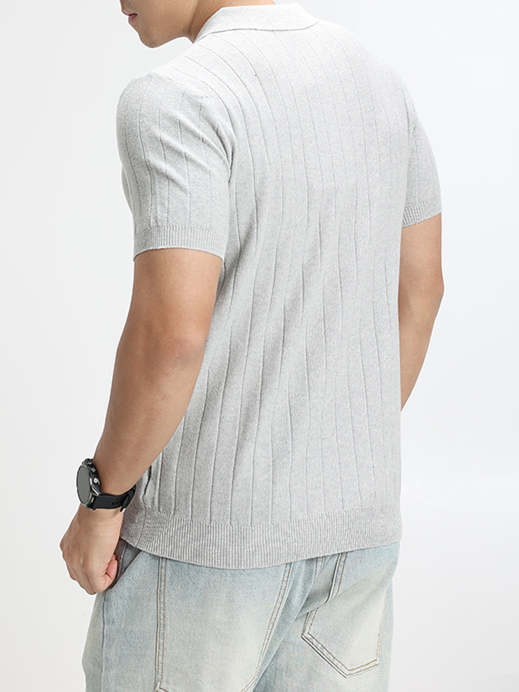 Hombre de verano de hielo de seda de punto polo camiseta de collar de manga corta europea y americana explosión de negocios casual alta sensación superior