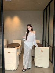 2025新款设计感薄款长袖休闲T恤女秋季高腰波点半身裙长裙两件套