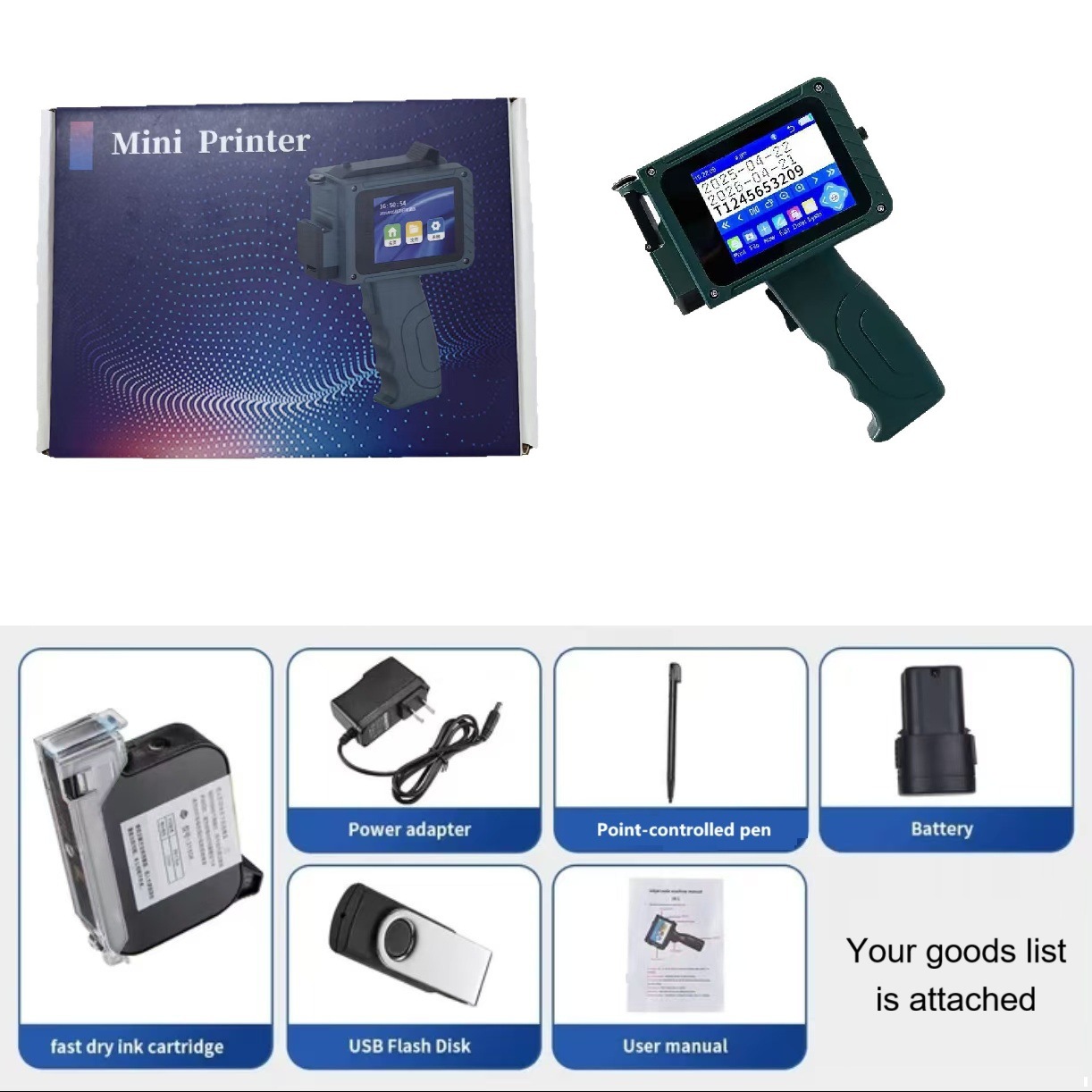 Impresora de inyección de tinta portátil al por mayor, número de lote de fecha, patrón de caja de regalo, marca registrada, máquina de codificación portátil mini pequeña inteligente totalmente automática