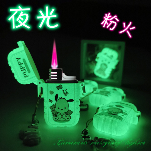 Waterproof Pink Luminous Kurokami Parachute Dog Red Flame Gas Lighter Birthday Gift Creative Lighter