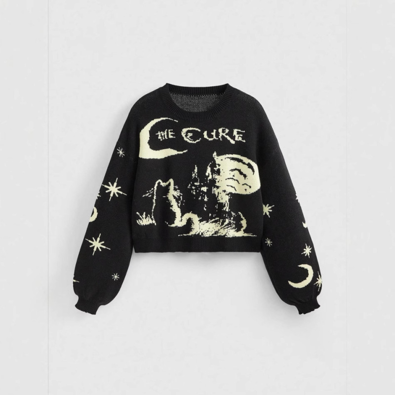 Cross-Border Clearance Women's Autumn and Winter Short Flared Sleeve Loose Jacquard Starry Sky Retro Round Neck Pullover Knitted Sweater Cross-Border Clearance Women's Autumn and Winter Short Flared Sleeve Loose Jacquard Starry Sky Retro Round Neck Pullover Knitted Sweater