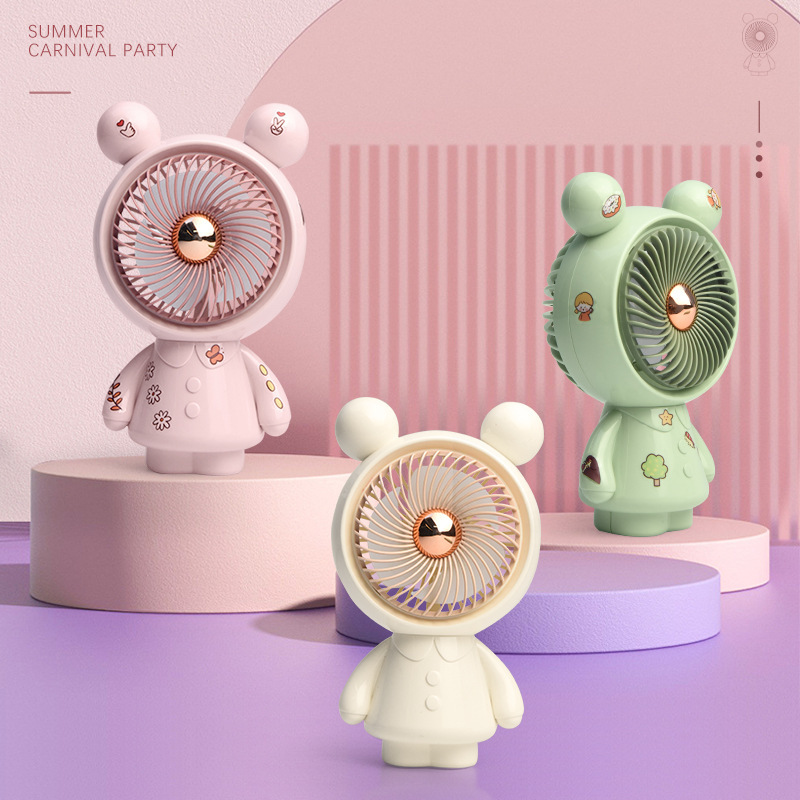 Yase 88168 Little Bear Desktop Fan USB Rechargeable Mini Portable Handheld Fan with Strong Wind for Children and Students