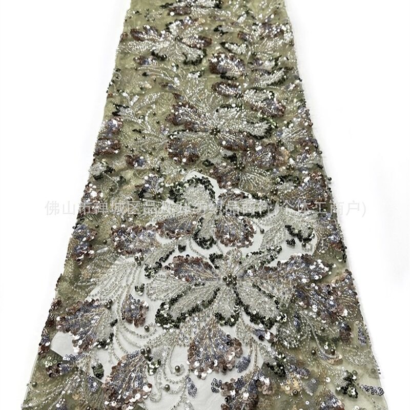 Flores grandes tejidos de malla de cuentas de clavos pesados mezclados color sequela perla bordada vestido de noche vestido de boda image 5