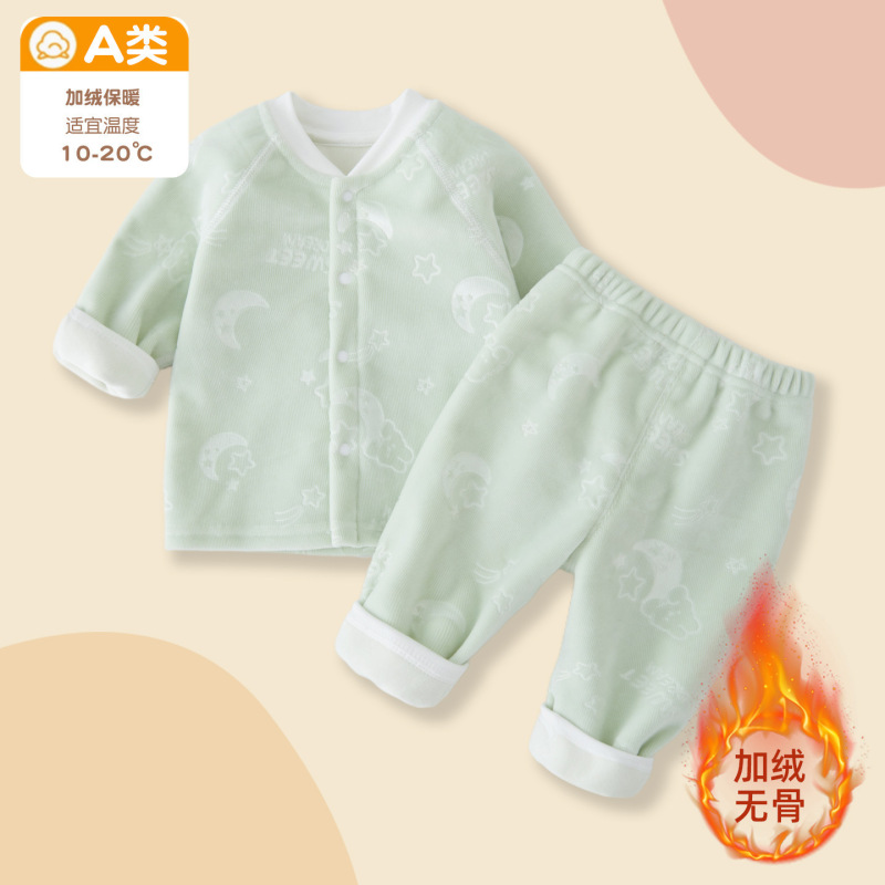 Fleece-Lined Warm Baby Autumn Clothing Set, Seamless Embossed Two-Piece Set, New Autumn and Winter Children's Clothing Cardigan