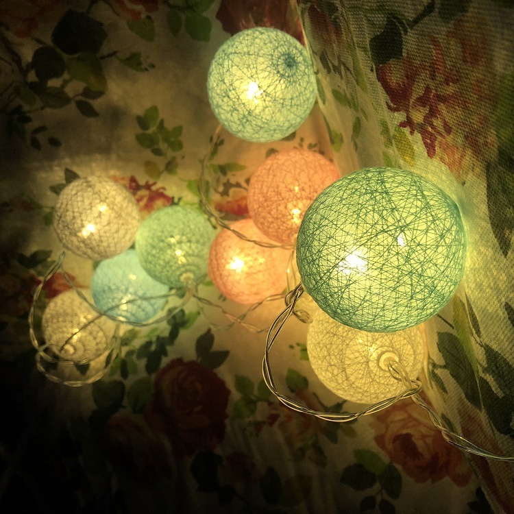 Source Manufacturer Led Cotton Ball Light String Ins Popular Girl Room Christmas Holiday Macaron Cotton Ball Decorative Light