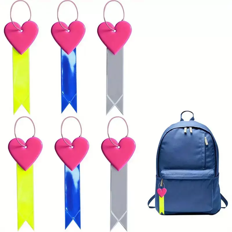 跨境PVC反光爱心飘带挂件钥匙扣背包箱包挂饰 夜晚警示饰安全吊坠