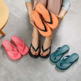 Luo Fu Summer New Wedge Flip-Flops Women's Thick Bottom Platform Sandals Non-Slip Beach Black Fashion Flip-Flops