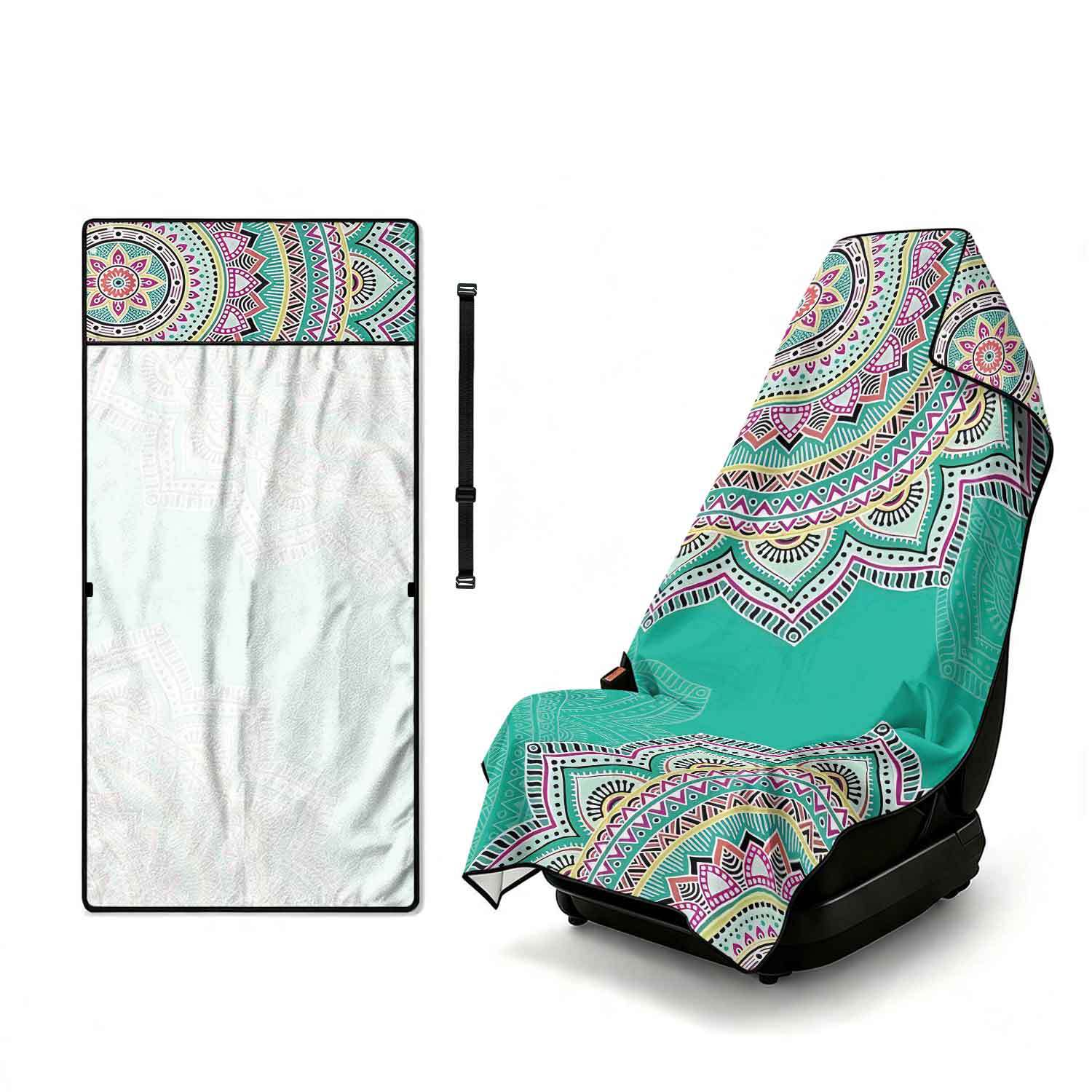 Printed bath towel and car seat cover 2-in-1, ultra-fine fiber outdoor beach and car dual-use universal seat cushion