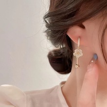 韓版東大門S925銀針甜美風微鑲鋯石花朵耳環新款氣質溫柔耳飾女